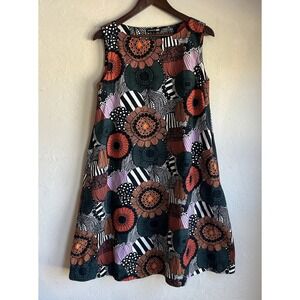 Marimekko x Uniqlo Floral Midi Dress M Cotton Art Bohemian Pockets Artsy A-Line